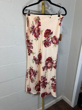 Cream Floral Maxi Skirt with Red & Purple Blooms